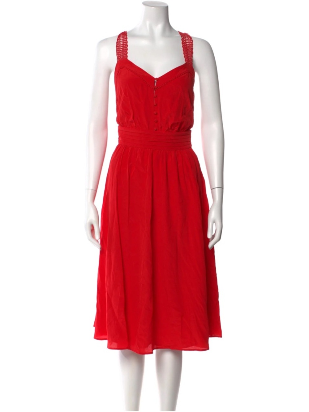 🔴 Sézane Red Crochet Strap Mini Dress